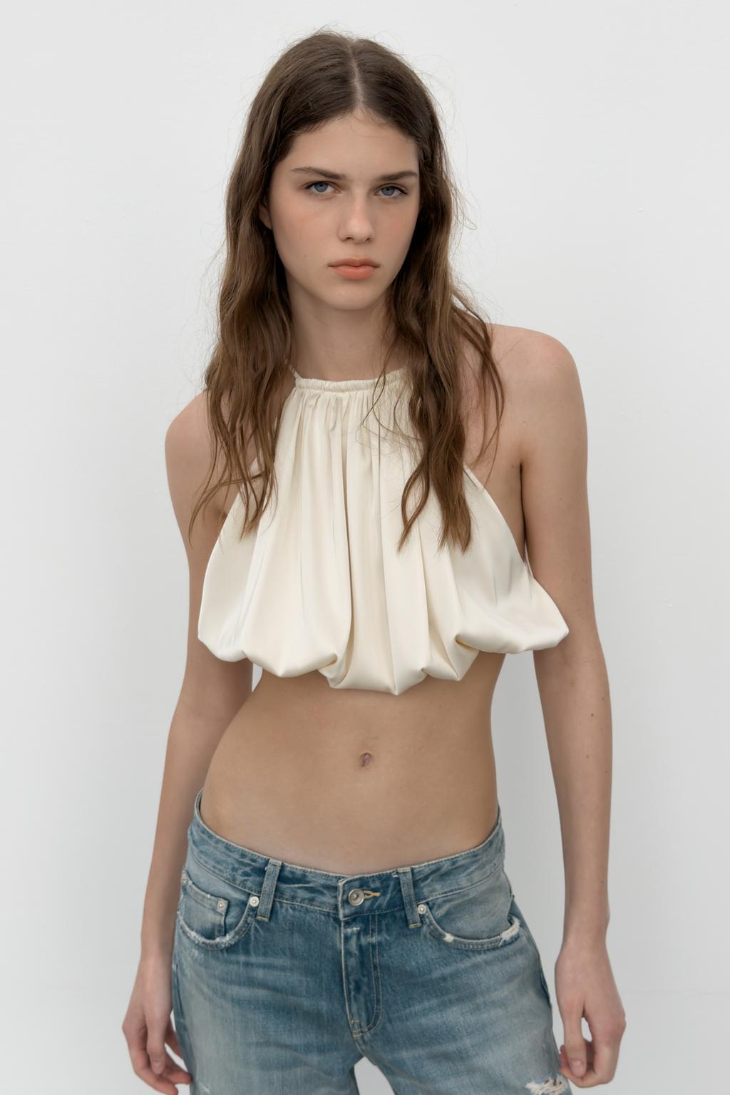 SATIN BALLOON HALTER CROP TOP - image 2
