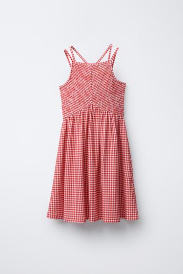 COTTON GAUZE CHECK DRESS - Red by Zara