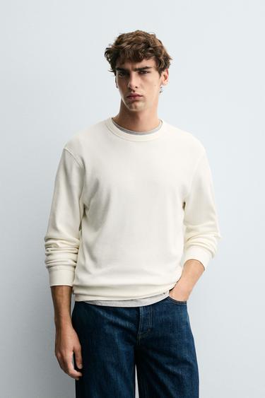 WAFFLE TEXTURED T-SHIRT - Oyster-white by Zara