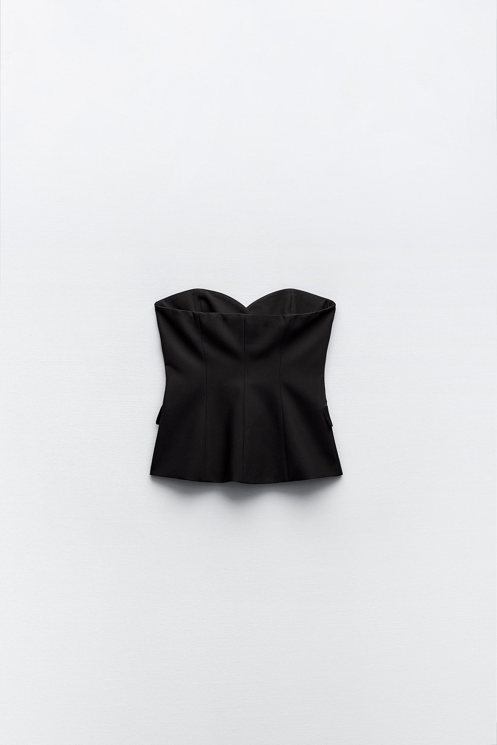 MIXED SATIN EFFECT BUSTIER - Black