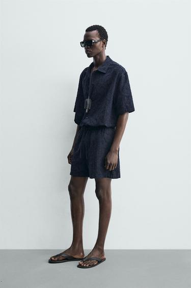 CHEMISE EN JACQUARD TEXTURÉ - Bleu marine de Zara - Image 3