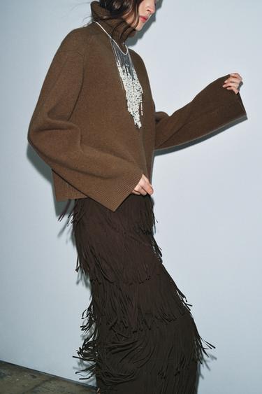 ZW COLLECTION FRINGED PENCIL SKIRT - Brown by Zara - Image 2