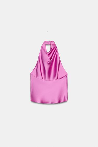 TOP HALTER SATINÉ - Rose / Lilas de Zara - Image 6