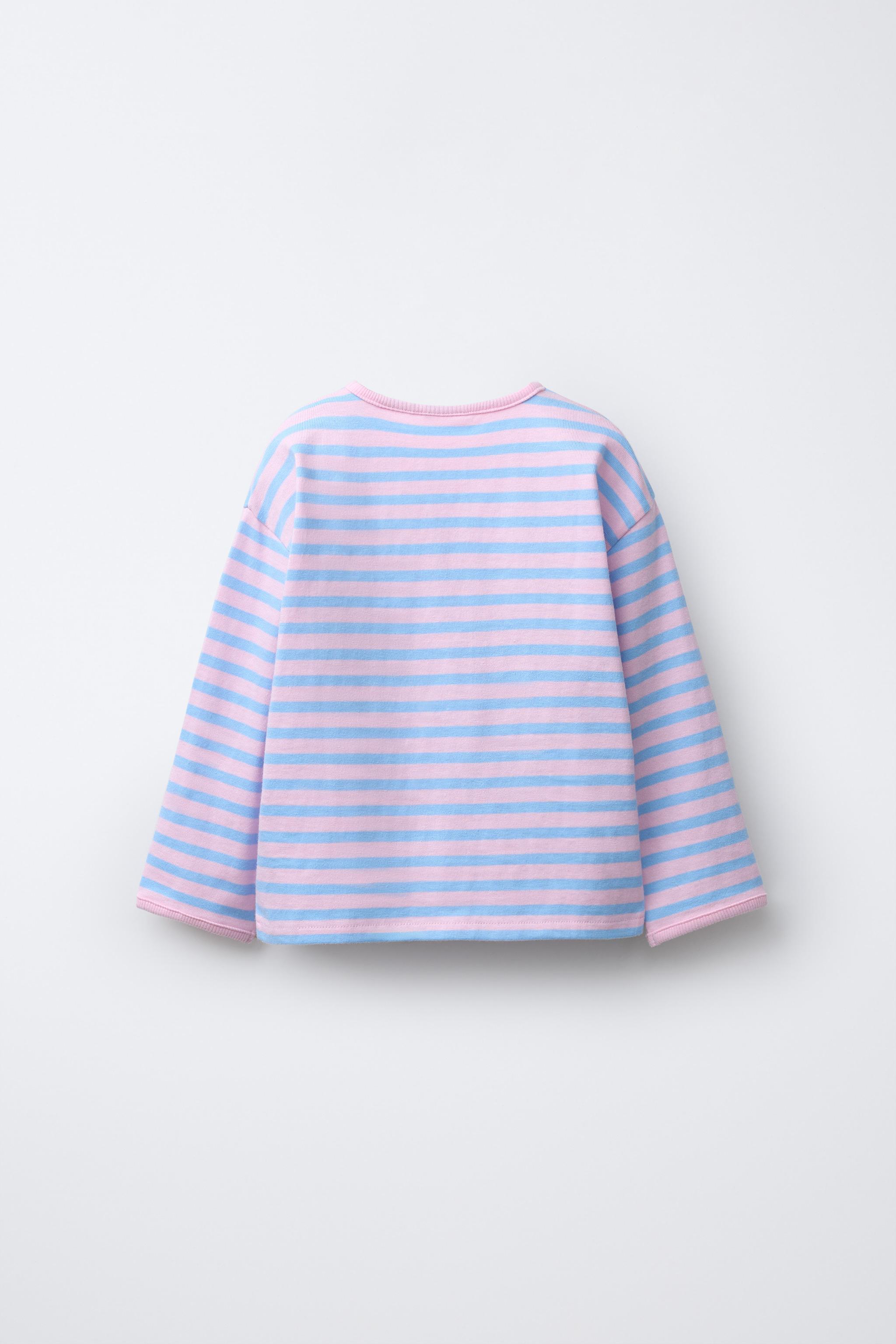 EMBROIDERED HEART STRIPED T-SHIRT - Pastel blue | ZARA United States
