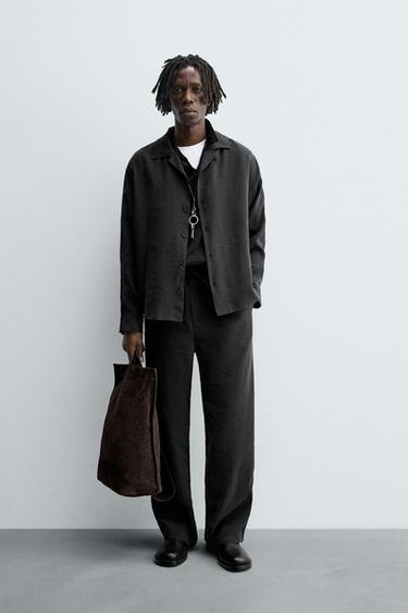 Zara RELAXED FIT FLOWY PANTS - Black