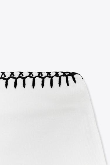 CONTRAST EMBROIDERY KNIT SKIRT - White by Zara - Image 7