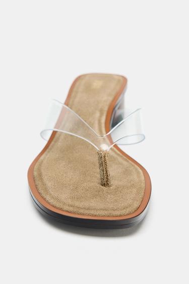 VINYL BLOCK HEEL SANDALS - Light beige by Zara - Image 3