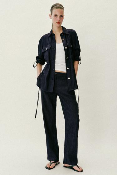 PANTALON DROIT EFFET FROISSÉ - Bleu marine de Zara - Image 0