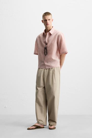 Zara STRIPED JACQUARD SHIRT - Coral pink - Image 0