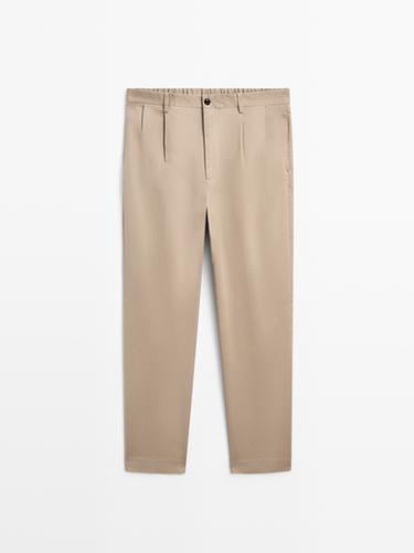 Pantalón pinzas mezcla algodón - Arena de Zara