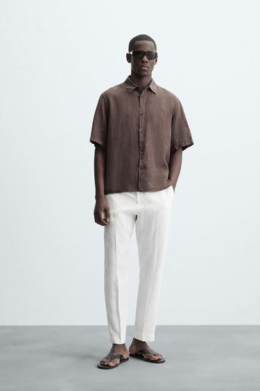 100% LINEN TROUSERS - White by Zara