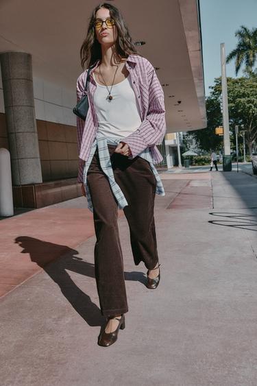 PANTALON DROIT EN VELOURS CÔTELÉ - Marron de Zara - Image 2