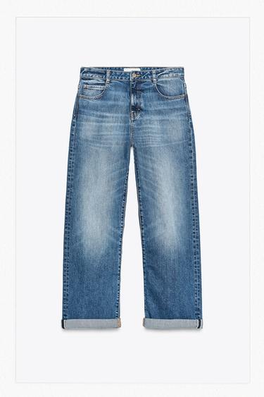 Z.07 RELAXED FIT HIGH-WAIST JEANS WITH TURN-UP HEMS - Blue by Zara