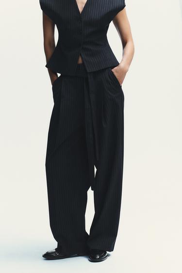 PLEATED TROUSERS WITH BELT - Navy blue by Zara - Image 1