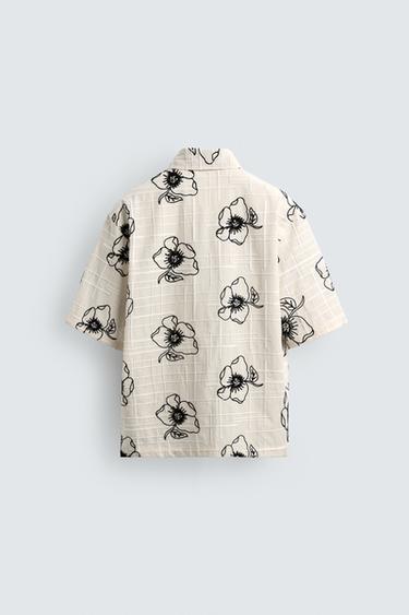 CHEMISE EN JACQUARD BRODERIE FLORALE - Écru de Zara - Image 7