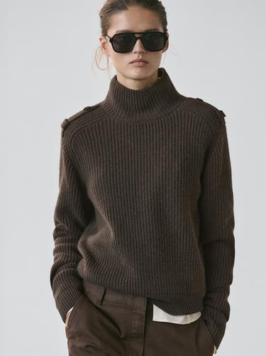 Zara Knit cashmere sweater with shoulder detail - Charcoal gray