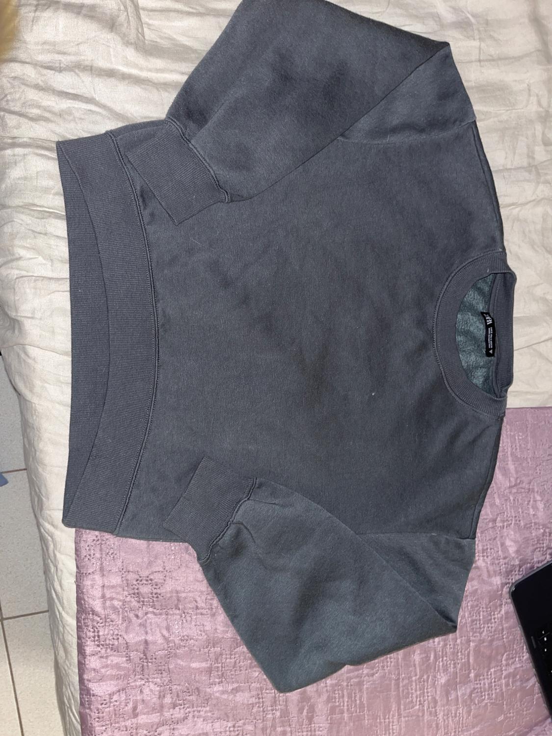 Front view of a grey crew neck sweatshirt with long sleeves.