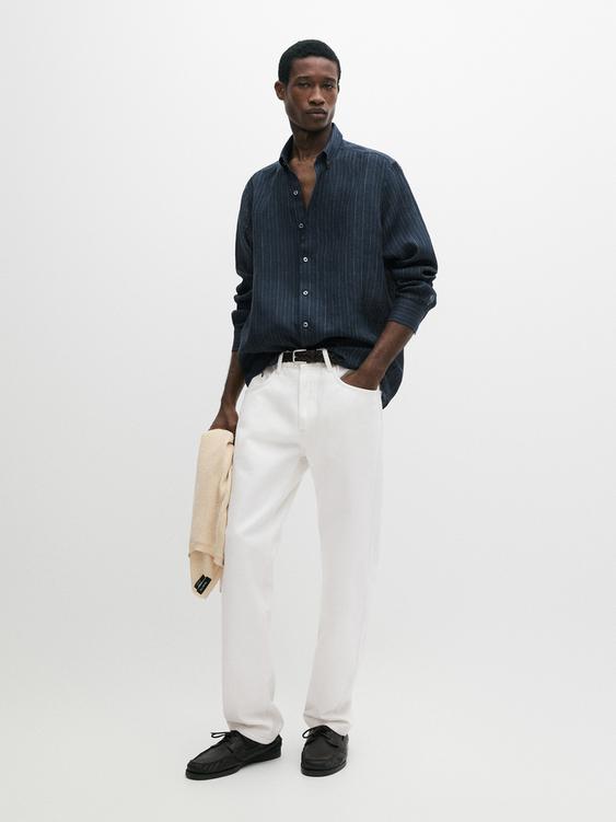 100% linen regular fit striped shirt from Zara - $130