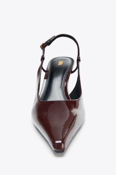FAUX PATENT HIGH-HEEL SLINGBACK SHOES - Chocolate Brown by Zara - Image 3