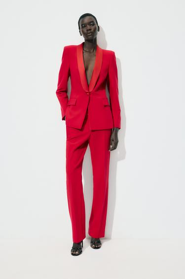 CONTRAST TUXEDO-STYLE BLAZER - Red by Zara - Image 0