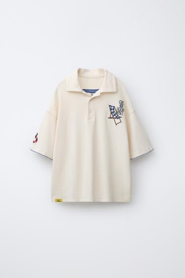 EMBROIDERED TEXTURED POLO SHIRT - Ecru by Zara