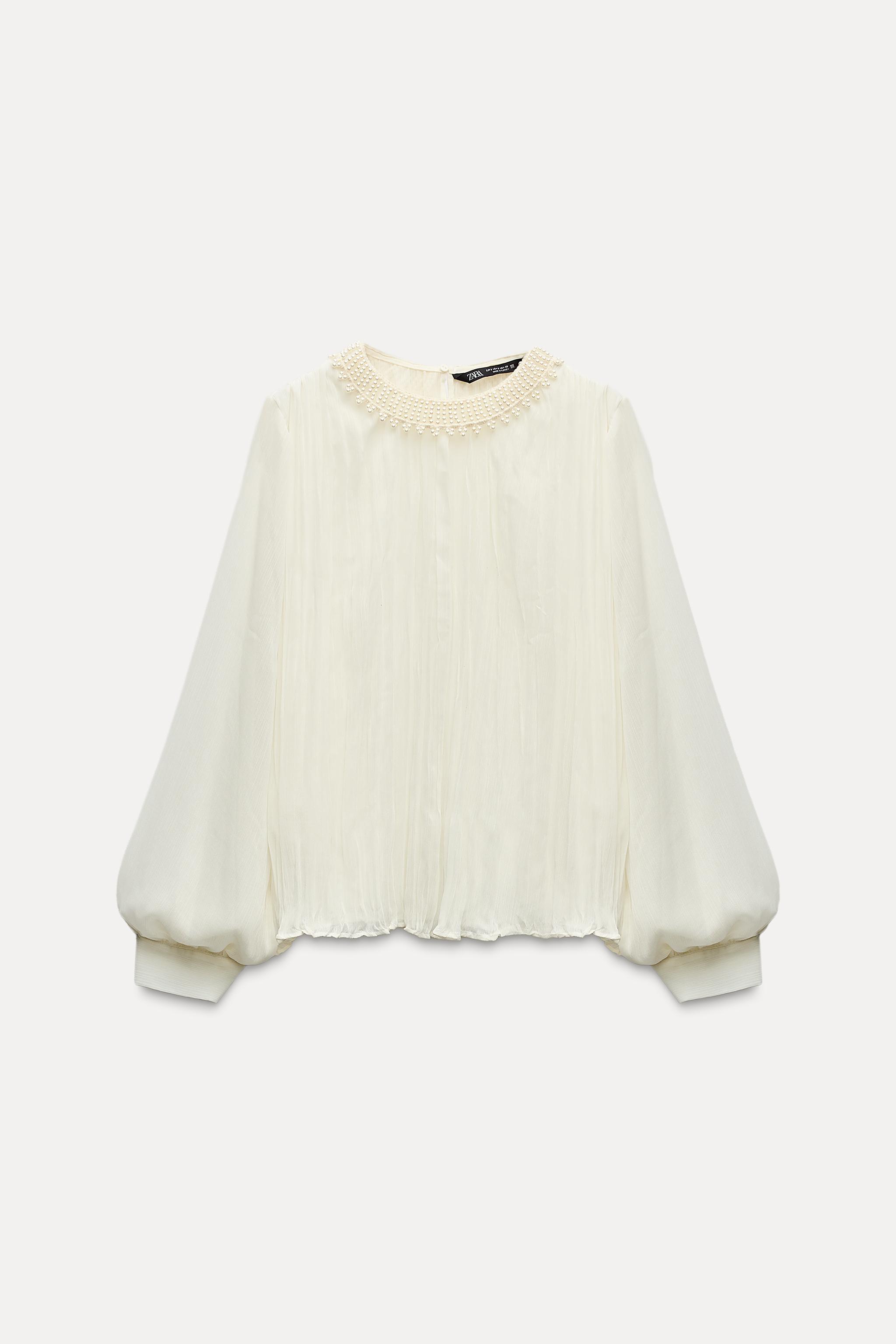 PEARL COLLAR TOP - Ecru | ZARA United States