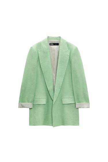 LINEN BLAZER WITH PRINTED CUFFS