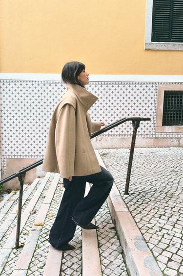 CROPPED WOOL COAT WITH HIGH NECK - Light mink by Zara