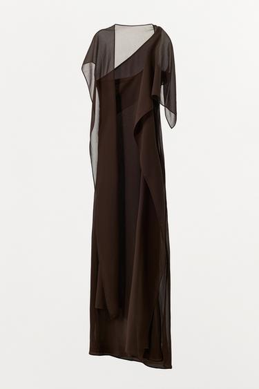 LIMITED EDITION ASYMMETRIC CAPE DRESS - Dark brown by Zara - Image 5