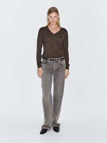 Zara Wool blend V-neck knit sweater - Chocolate