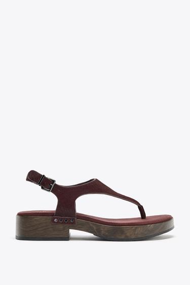 LEATHER STUDDED SANDALS - Burgundy Red by Zara