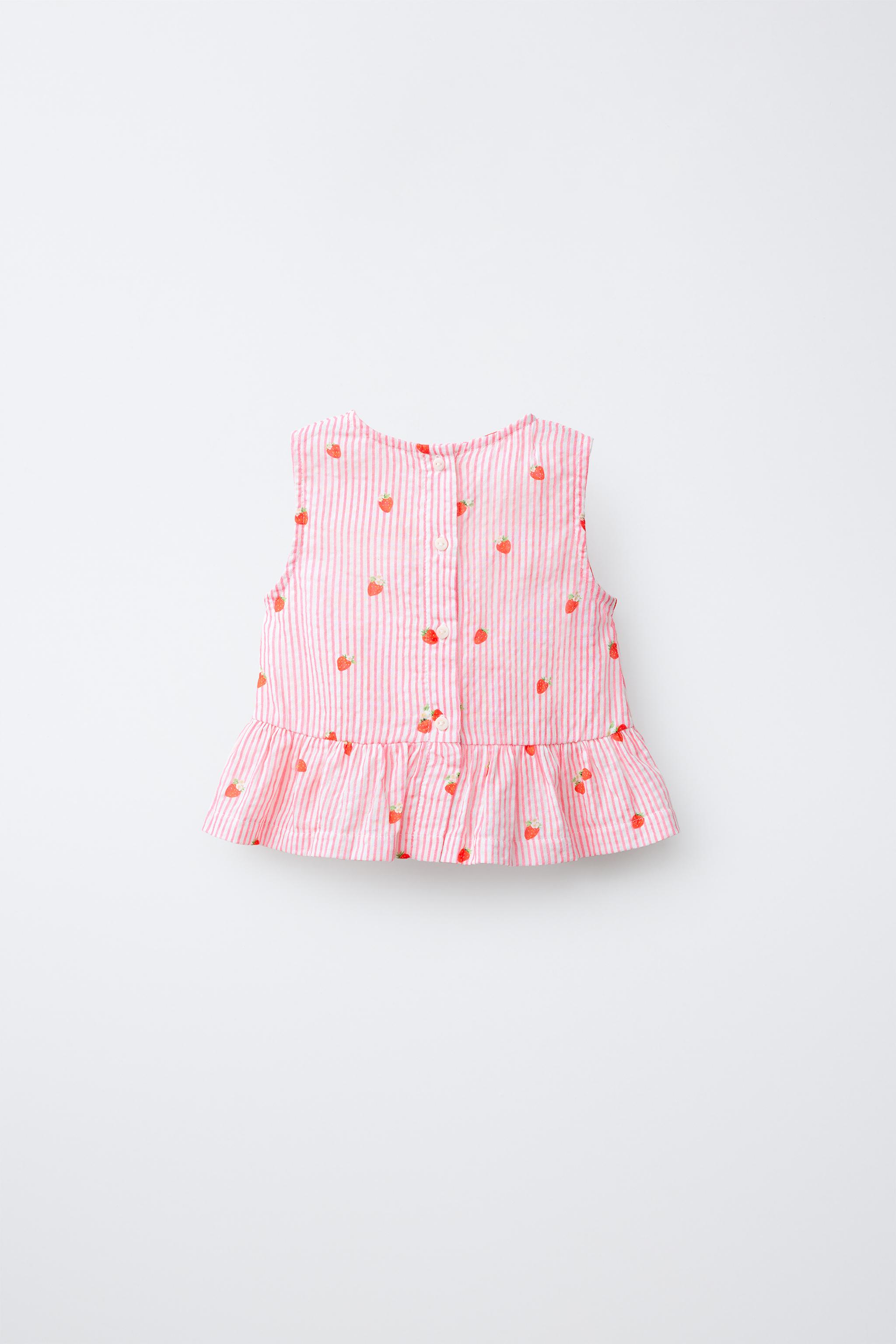 STRIPED STRAWBERRY BLOUSE — Pink
