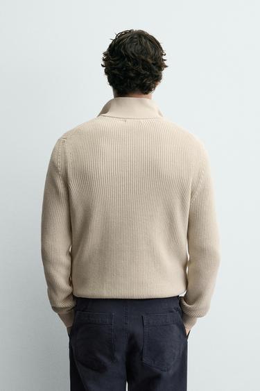 PURL KNIT QUARTER-ZIP JUMPER - Mid-ecru by Zara