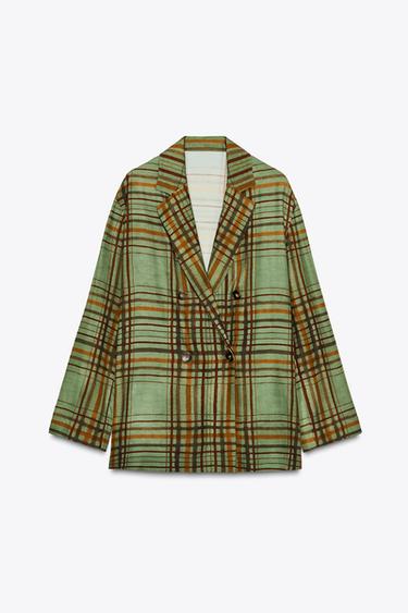 ZW COLLECTION FLOWY CHECK BLAZER - Green by Zara - Image 2