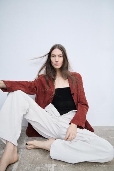 ZW COLLECTION LIMITED EDITION 100% SUEDE LEATHER BLAZER - Dark burgundy by Zara - Image 2