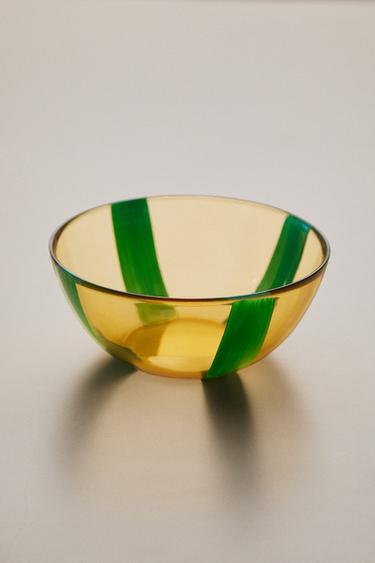 STRIPED GLASS BOWL - Green by Zara
