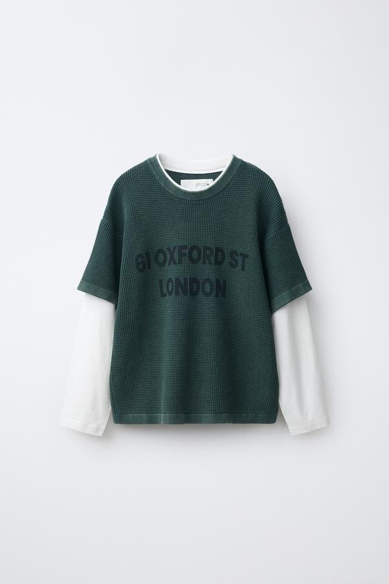 TEXTURED DOUBLE-SLEEVE T-SHIRT - Green / Ecru de Zara - Imagen 0
