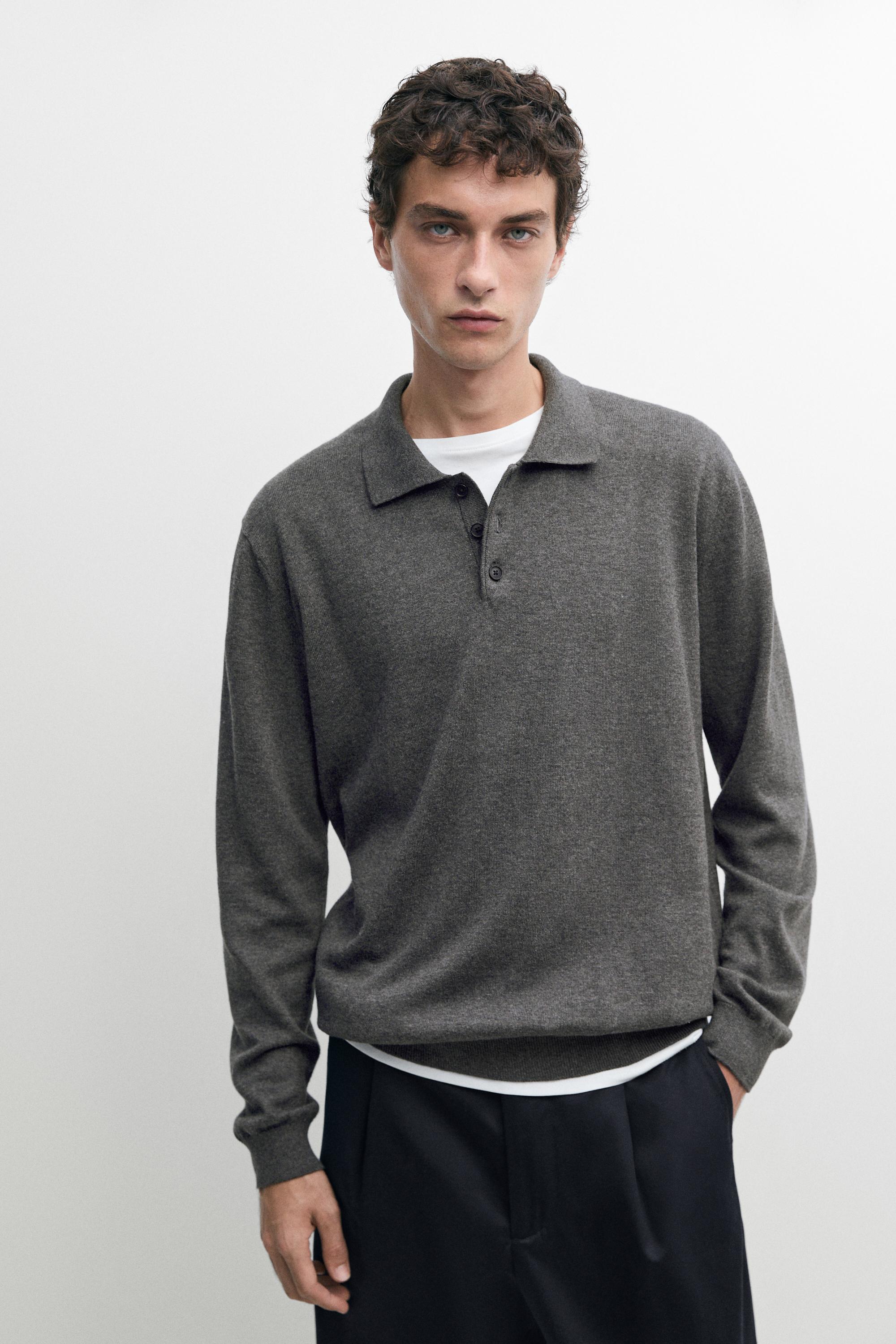 100% cotton knit polo sweater — Anthracite Gray