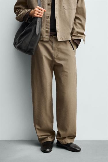 EMBROIDERED STRAIGHT-LEG TROUSERS - Tan marl by Zara - Image 1