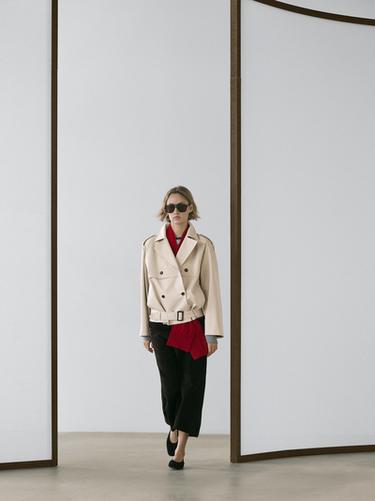 Zara Short trench coat with belt detail - Beige - Image 0