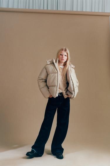 SHINY PUFFER JACKET WITH FAUX FUR LINING - Sand by Zara
