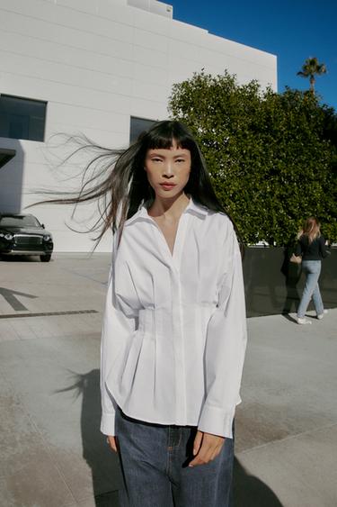 Zara PLEATED POPLIN SHIRT - White