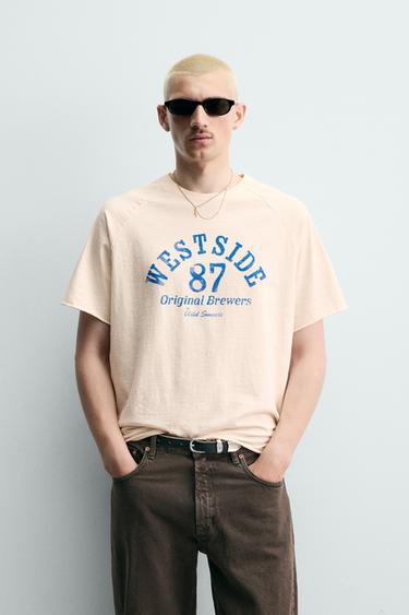 WASHED SLOGAN RELAXED FIT T-SHIRT - White by Zara