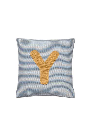 KIDS' EMBROIDERED LETTER Y CUSHION - Light blue by Zara
