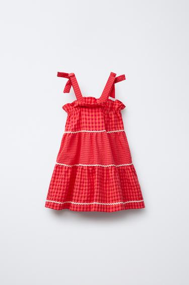 CASA LAWA © X ZARA KIDS CHECK DRESS WITH WAVY TRIM - Red / Coral by Zara - Image 1