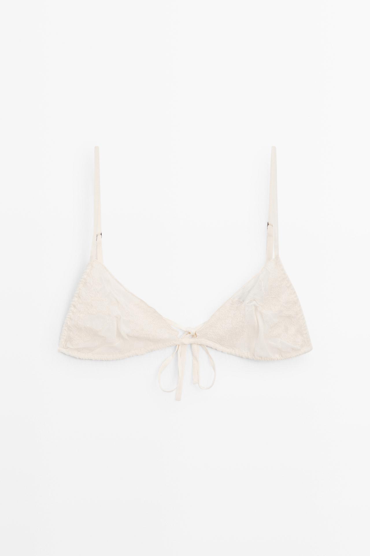 Embroidered bralette with bow detail — Ecru