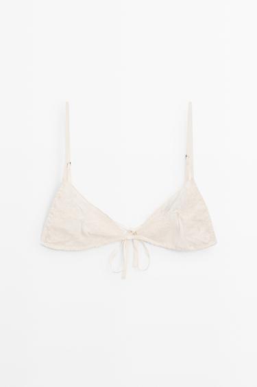 Embroidered bralette with bow detail — Ecru 1