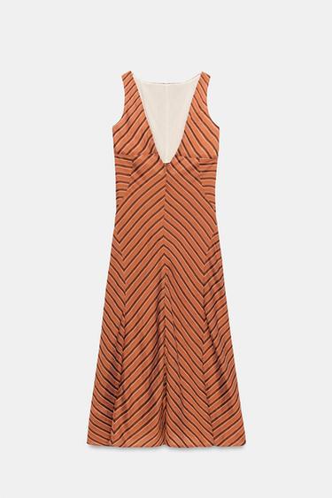 ROBE MI-LONGUE DOS NU À RAYURES - Brown Stripes de Zara - Image 6