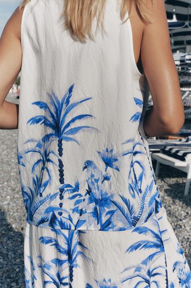 BLOUSE IMPRIMÉ TROPICAL - Écru / Bleu de Zara - Image 3