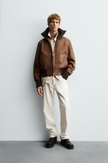 Zara REGULAR FIT LEATHER JACKET - Toffee - Image 0